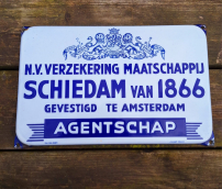 Enamel sign N.V. Verzekering Maatschappij Schiedam from 1866
