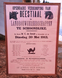 Affiche van een openbare verkoping van beesten uit 1913🐓🐄