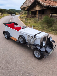 Self-made pedal car inspired by a Mercedes Duesenberg.