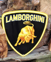 Cool enamel dealer sign, shield with the Lamborghini logo.