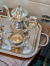 Nice 5-piece usable set, silver-colored coffee/tea set.