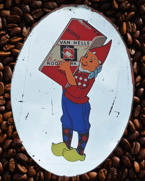 This super rare Van Nelle coffee advertising mirror is antique, original & authentic.