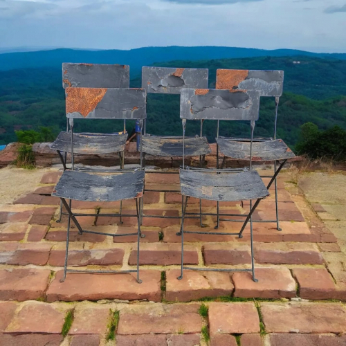 Cool set with 5 antique French bistro folding chairs, folding chair