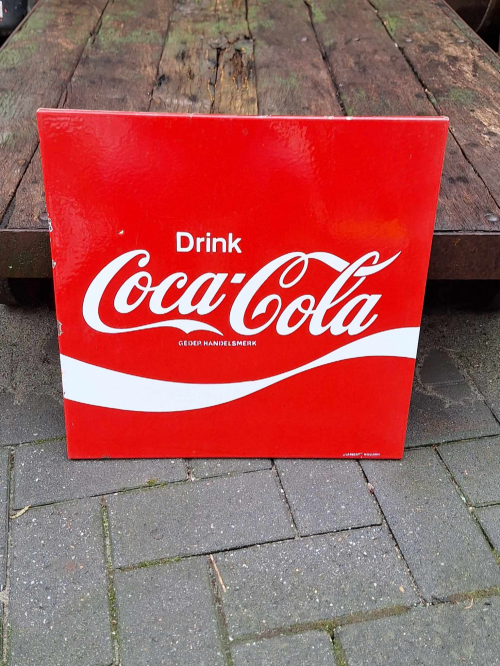 Emaille reclamebord, Coca-Cola, Langcat Holland.